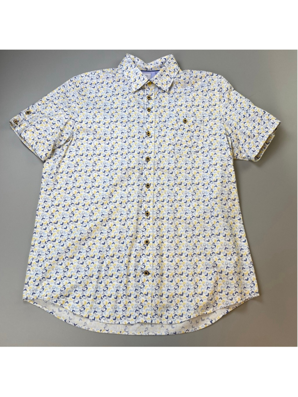 R2 Amsterdam Shirt 43 Neck 17 White Blue Button Down Abstract Micro Print Summer